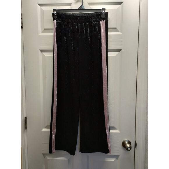 JOE B by Joe Benbasset Size Medium Y2K Crushed Velvet Black & Pink Track Pants - Picture 1 of 5